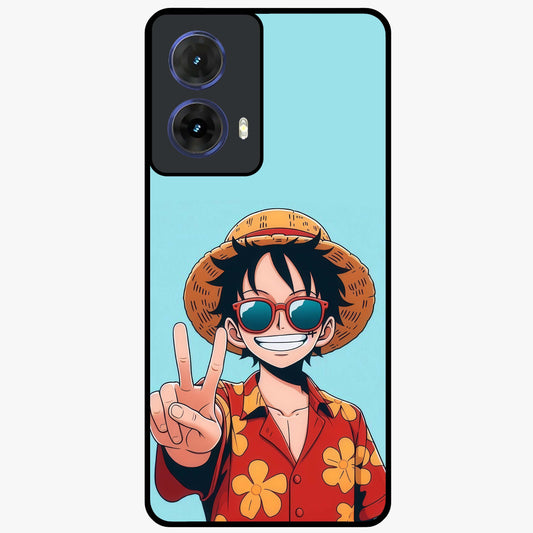 Luffy Summer Anime Vibe Glass Case showing flat back view with vibrant anime character artwork and glossy glass finish.
