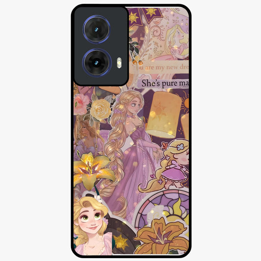Magical Tangled Dream Glass Case showing flat back view with dreamy tangled artwork and glossy glass finish.