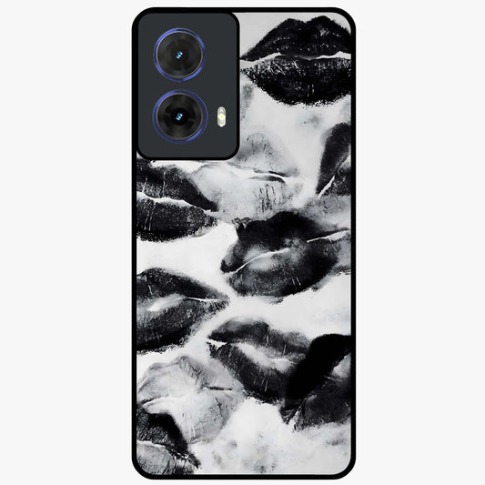 Midnight Kiss Marks Glass Case showing flat back view with lipstick kiss mark artwork and glossy glass finish.