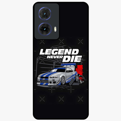 Midnight Racing Legacy Glass Case showing flat back view with sleek racing inspired artwork and glossy glass finish.