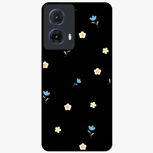 Minimalistic Blue With White Flower Pattern Glass Case showing flat back view with blue background and white flower pattern and glossy glass finish.
