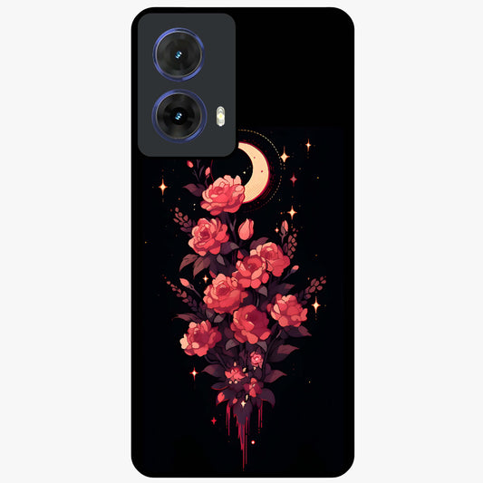 Moonlit Floral Elegance Glass Case showing flat back view with elegant floral artwork under moonlit tones and glossy glass finish.