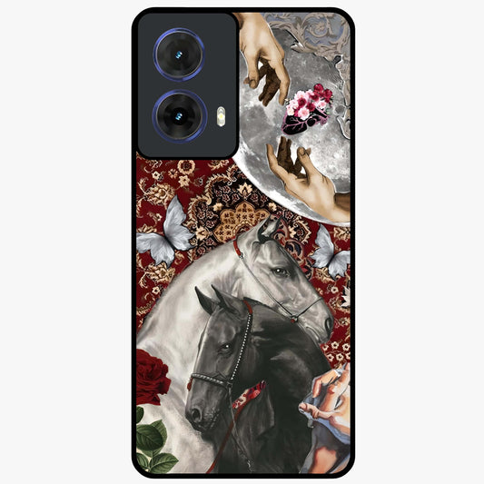 Moonlit Royal Stallion Glass Case showing flat back view with majestic horse under moonlight artwork and glossy glass finish.