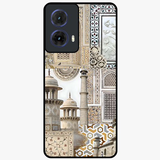 Mughal Marble Legacy Glass Case showing flat back view with intricate Mughal inspired marble pattern and glossy glass finish.