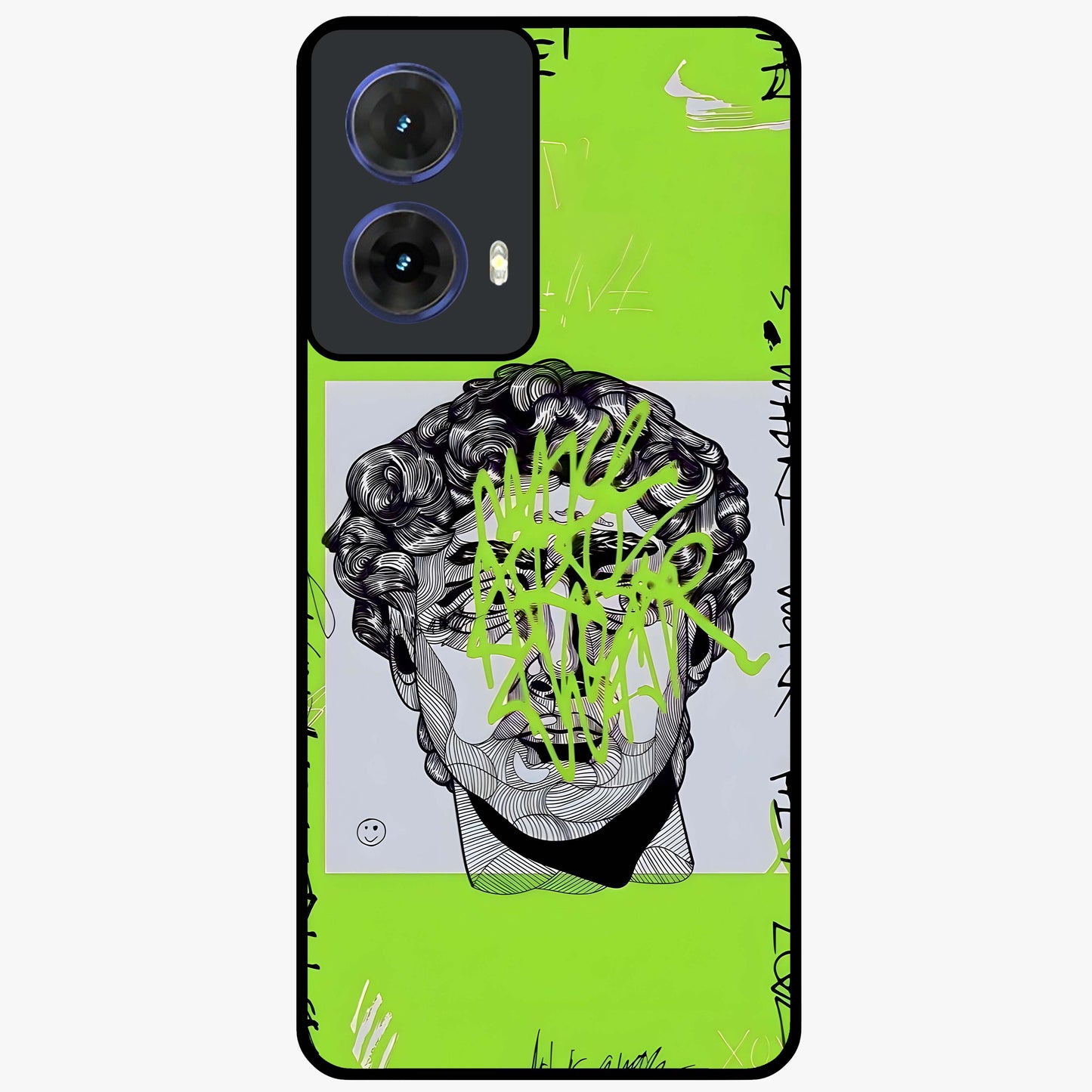 Neo Graffiti Rebellion Glass Case showing flat back view with vibrant graffiti artwork and glossy glass finish.