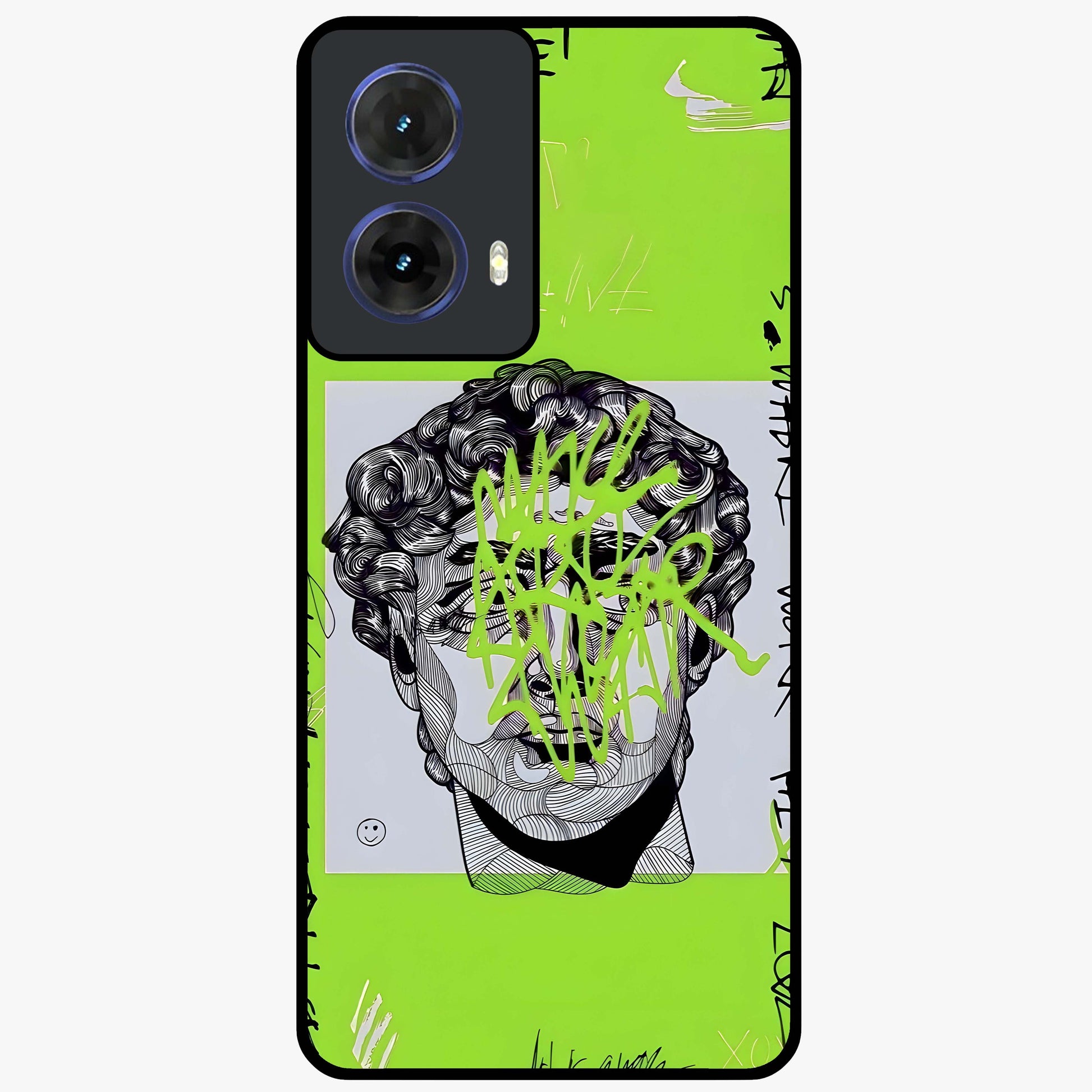 Neo Graffiti Rebellion Glass Case showing flat back view with vibrant graffiti artwork and glossy glass finish.