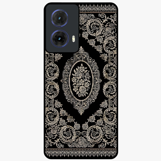 Noir Bloom Elegance Glass Case showing flat back view with elegant dark floral artwork and glossy glass finish.