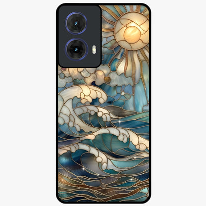 Oceanic Stained Printed Glass Case showing flat back view with ocean inspired stained pattern artwork and glossy glass finish.