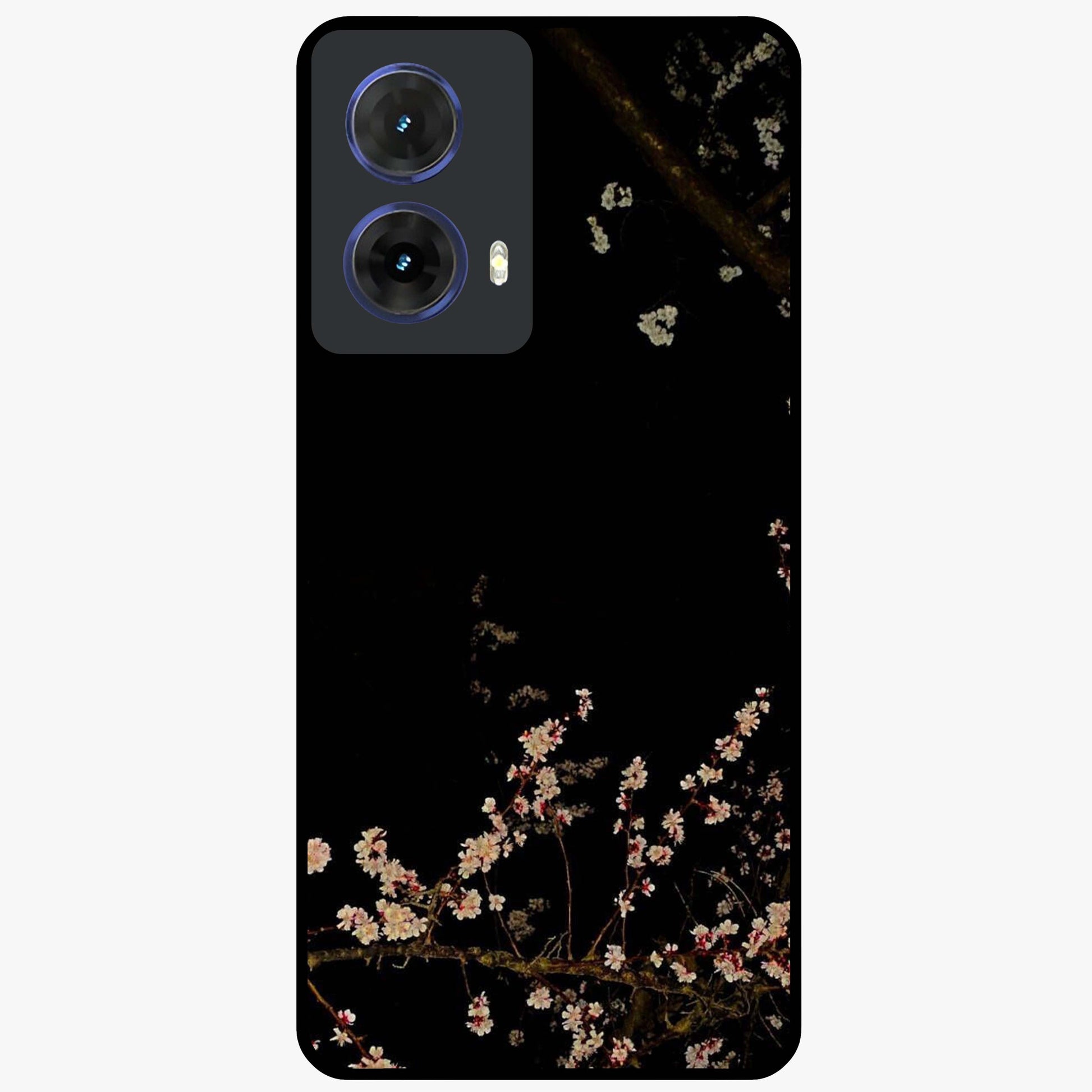 Petal Moon Light With Custom Name Glass Case showing flat back view with floral moonlight artwork and personalized name design.