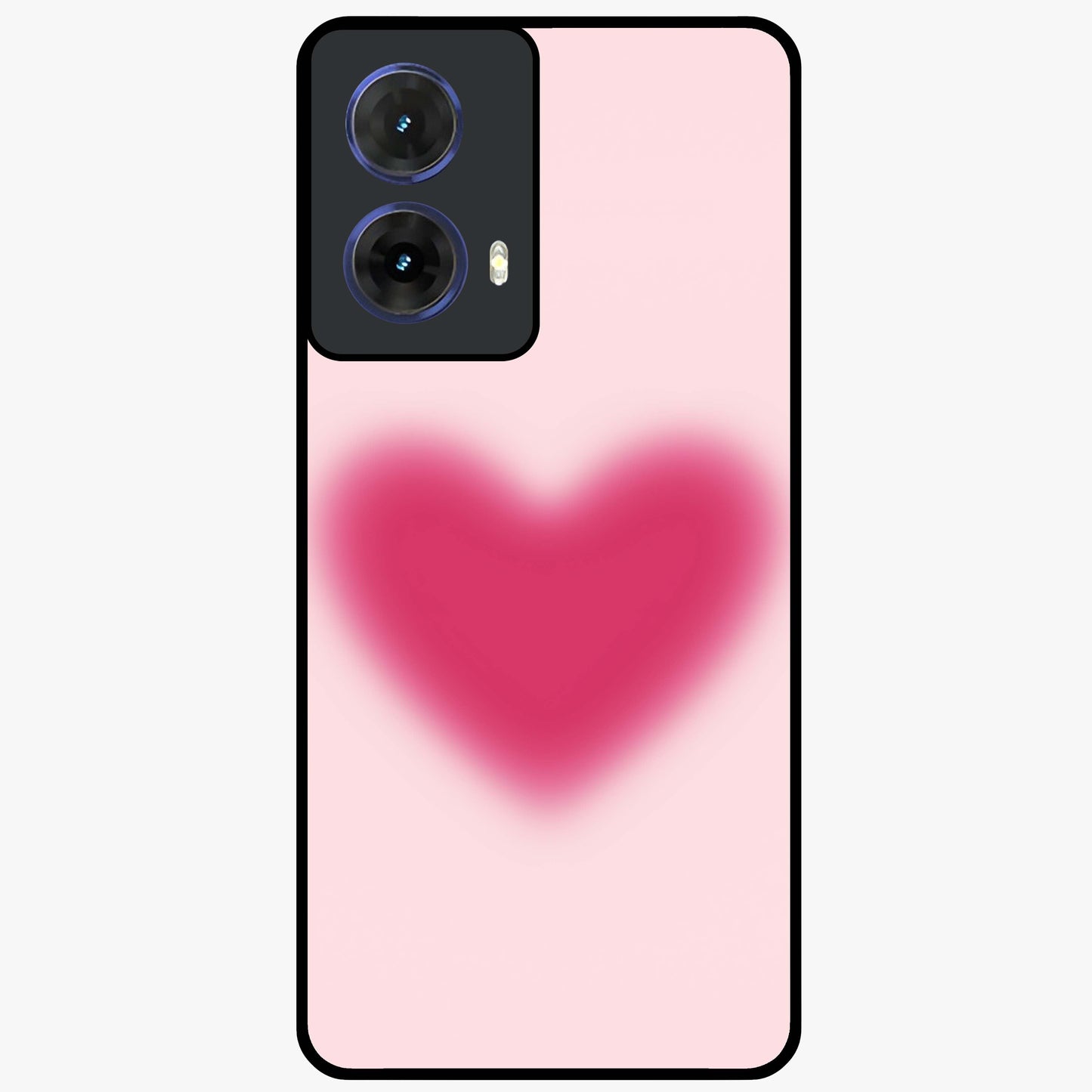 Pink Aura Heart Glass Case showing flat back view with glowing heart artwork and glossy glass finish.