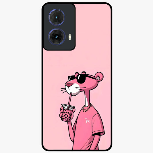 Pink Panther Glass Case showing flat back view with iconic pink panther artwork and glossy glass finish.