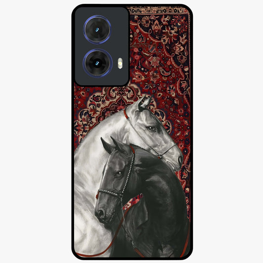 Regal Stallion Tapestry Glass Case showing flat back view with majestic horse tapestry artwork and glossy glass finish.