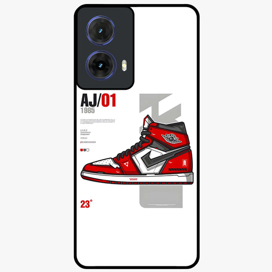 Retro Sneaker Blueprint Glass Case showing flat back view with sneaker blueprint style artwork and glossy glass finish.
