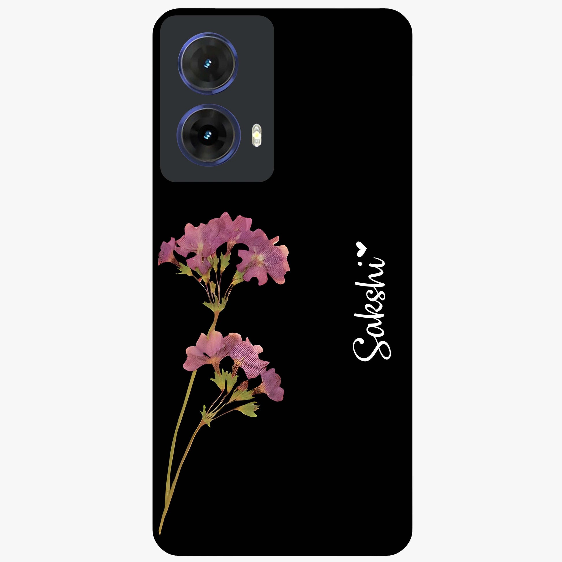 Riching Lavender Flower Custom Name Glass Case showing flat back view with lavender floral artwork and personalized name design.