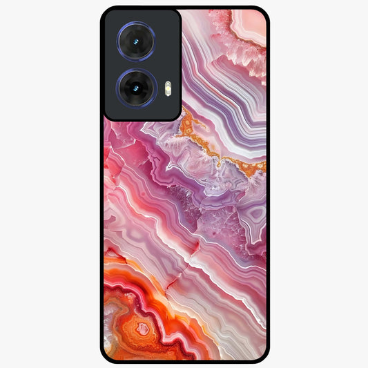 Rose Quartz Marble Glass Case showing flat back view with pink marble quartz texture artwork and glossy glass finish.