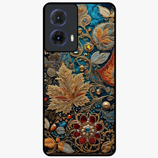 Royal Jewel Garden Glass Case showing flat back view with decorative floral garden artwork and glossy glass finish.