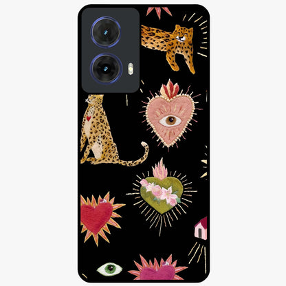 Sacred Jungle Heart Glass Case showing flat back view with jungle inspired heart artwork and glossy glass finish.