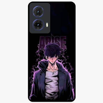 Shadow Monarch Awakening Glass Case showing flat back view with powerful dark monarch themed artwork and glossy glass finish.