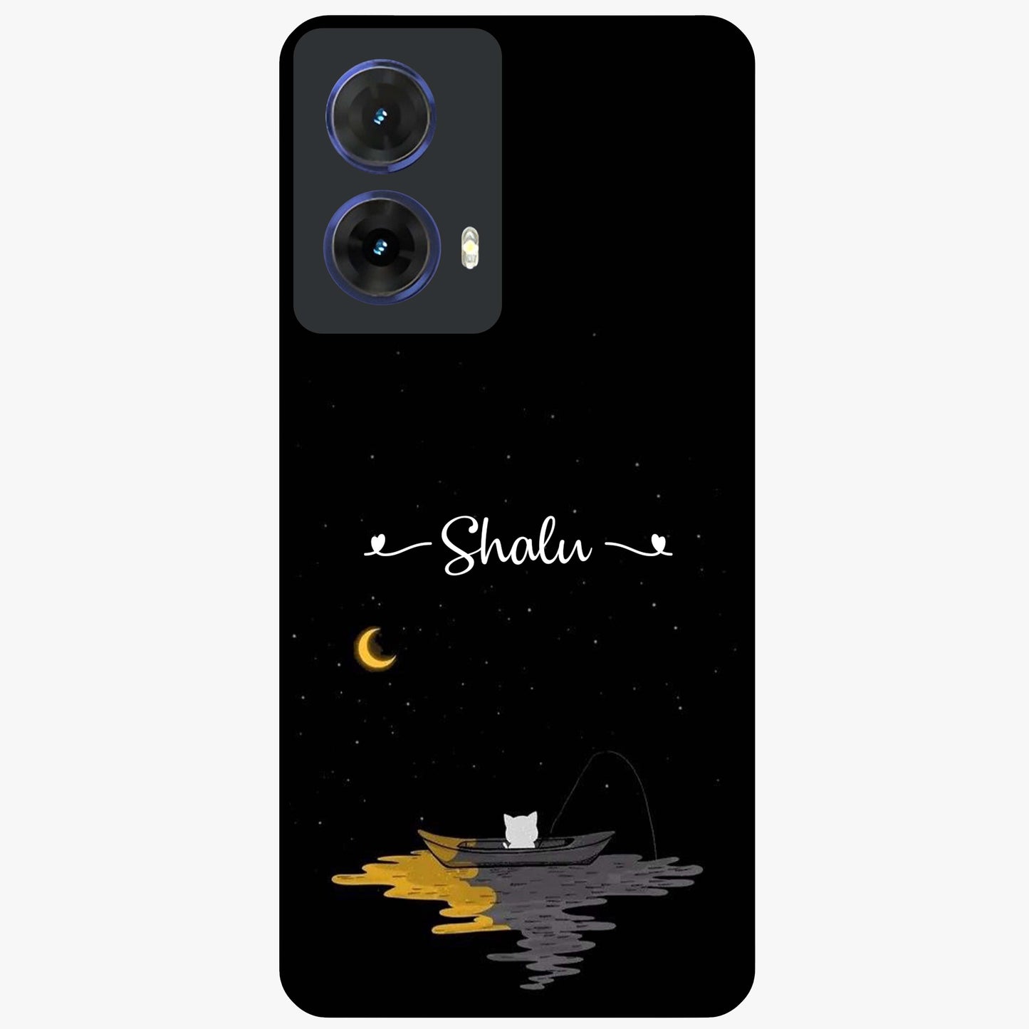 Silent Night Row Glass Case showing flat back view with calm night themed artwork and glossy glass finish.
