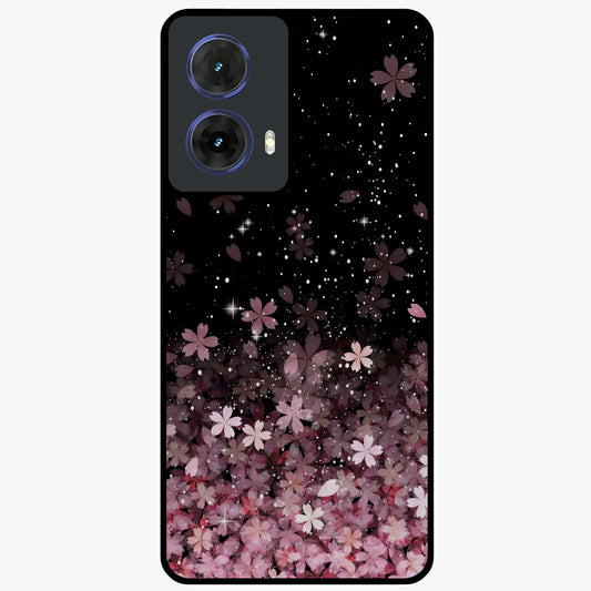 Small Starry Flowers Glass Case showing flat back view with delicate starry floral artwork and glossy glass finish.