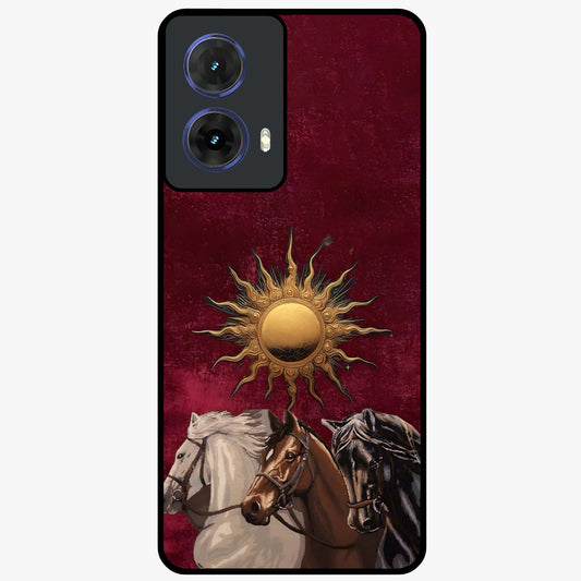 Solar Riders Glass Case showing flat back view with dynamic rider themed artwork and glossy glass finish.