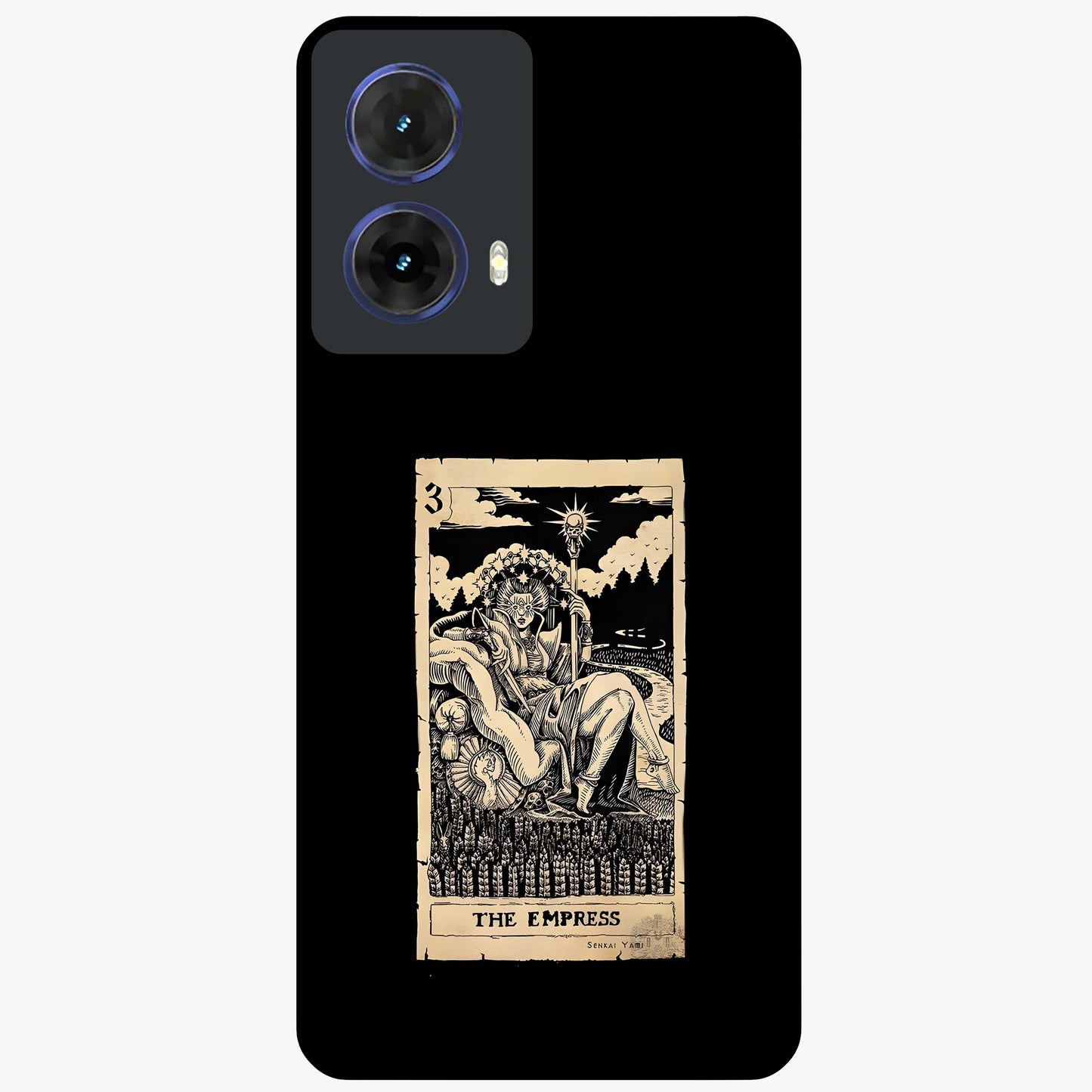 The Empress Glass Case showing flat back view with regal feminine artwork and glossy glass finish.