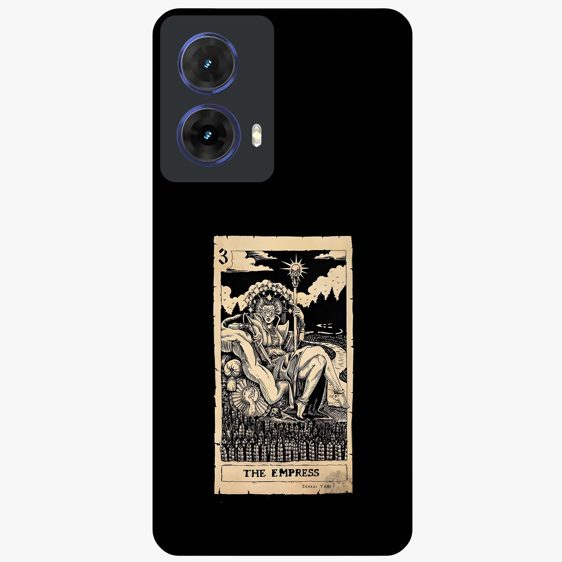 The Empress Glass Case showing flat back view with regal feminine artwork and glossy glass finish.