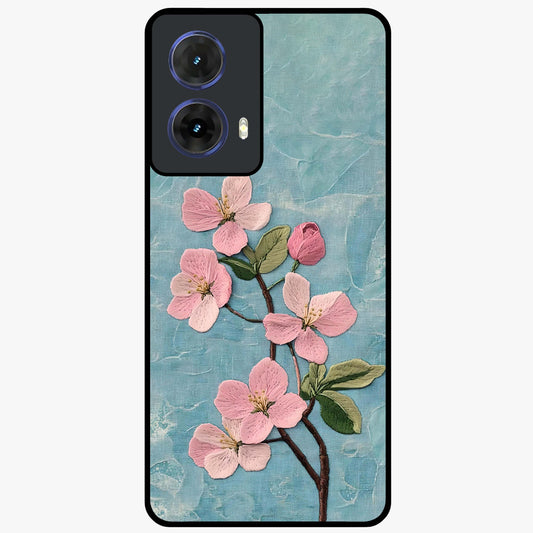 Threaded Blossom Breeze Glass Case showing flat back view with delicate blossom artwork and glossy glass finish.