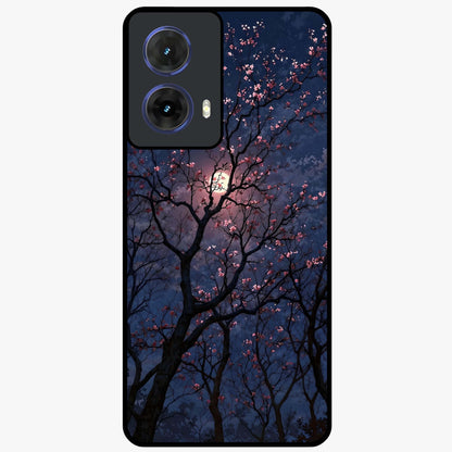 Twilight Sakura Serenade Glass Case showing flat back view with cherry blossom artwork at twilight and glossy glass finish.