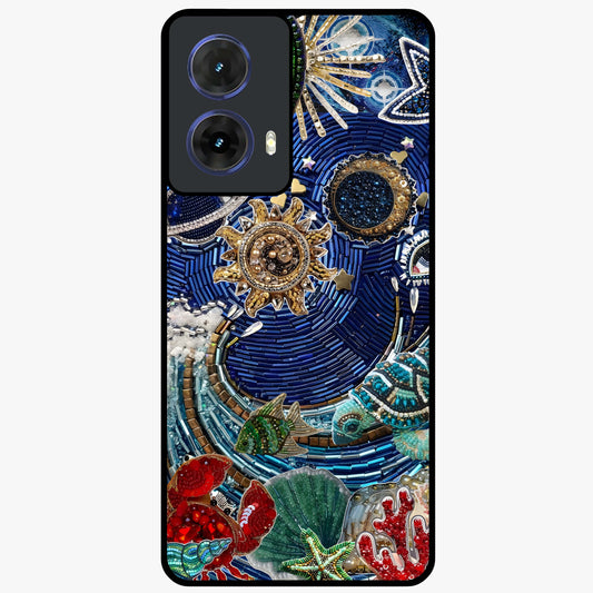 Universe Underwater Spark Glass Case showing flat back view with cosmic underwater themed artwork and glossy glass finish.