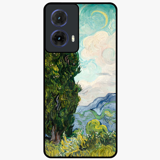 Van Gogh Vintage Art Glass Case showing flat back view with vintage painterly artwork inspired by Van Gogh style and glossy glass finish.