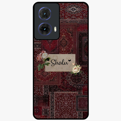 Velvet Wine Pattern Custom Name Glass Case showing flat back view with elegant wine colored pattern artwork and personalized name design.