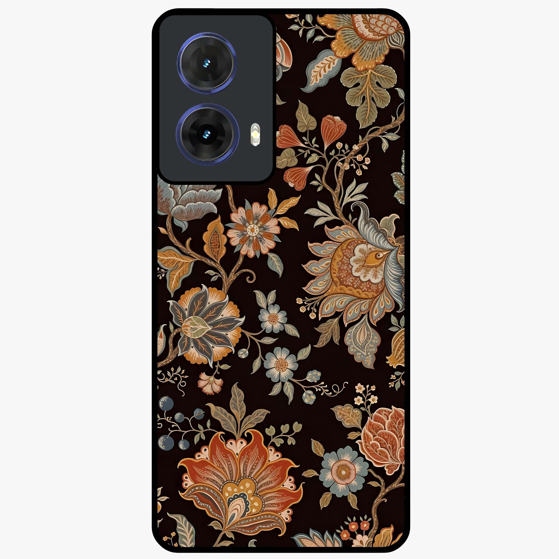 Vintage Floral Dream Glass Case showing flat back view with classic floral artwork and glossy glass finish.