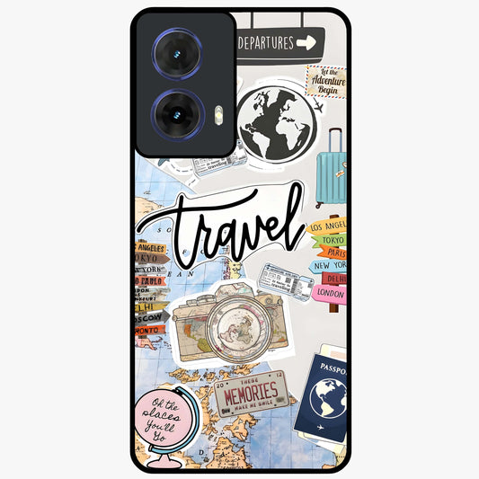 Wanderlust Journal Glass Case showing flat back view with travel inspired artwork and glossy glass finish.
