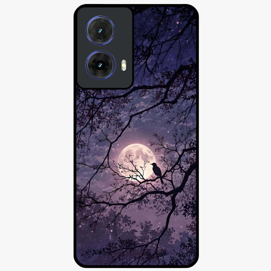 Whispering Moon Silence Glass Case showing flat back view with serene moon themed artwork and glossy glass finish.