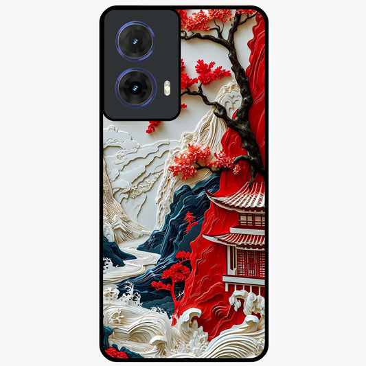 Whispers Of Sakura Waves Glass Case showing flat back view with cherry blossom wave artwork and glossy glass finish.