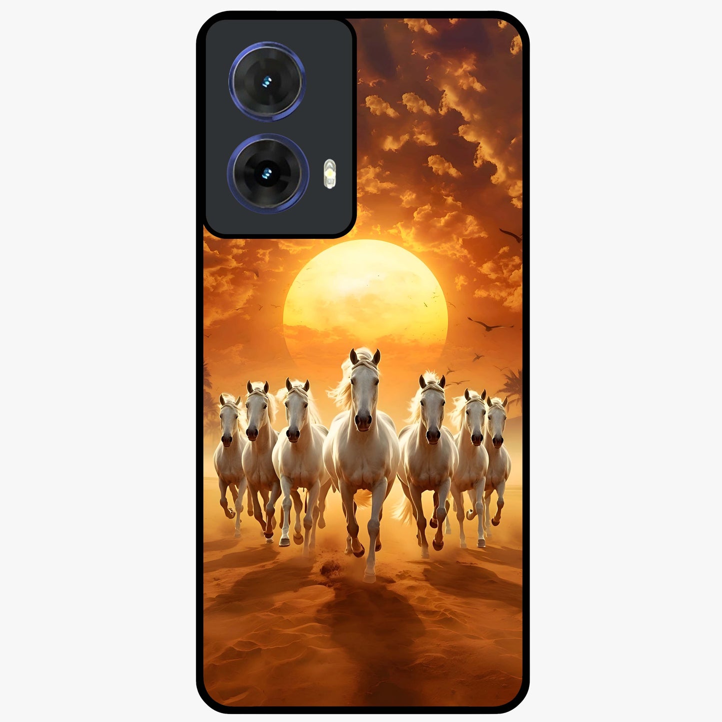 Wild Sunset Majesty Glass Case showing flat back view with majestic sunset landscape artwork and glossy glass finish.