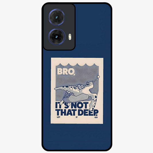 Worry Less Swim Glass Case showing flat back view with playful motivational artwork and glossy glass finish.