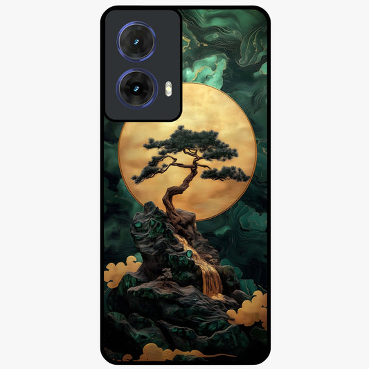 Zen Moon Rise Glass Case showing flat back view with calm moonrise artwork and glossy glass finish.