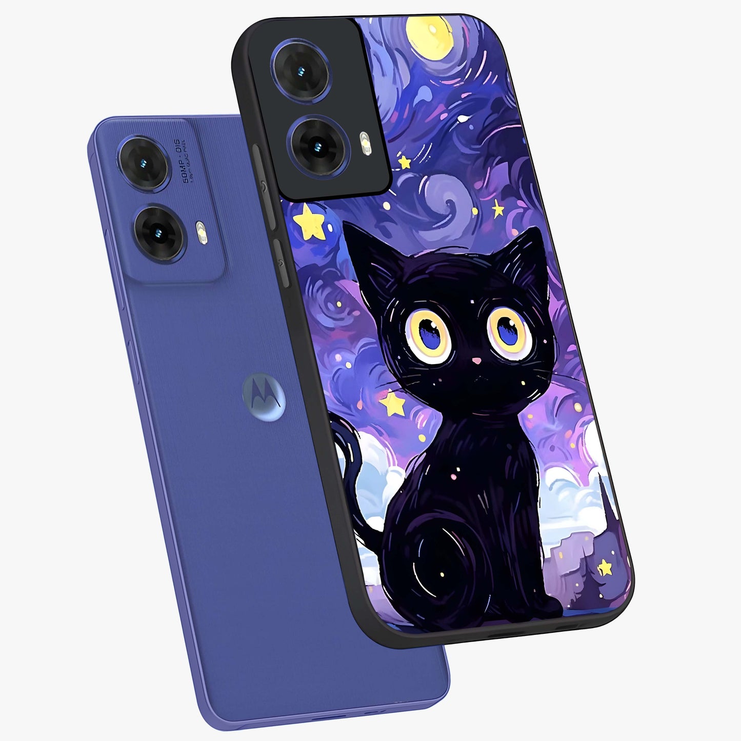 Abstract Cat Art Glass Case displayed in angled mockup highlighting modern abstract cat artwork and sleek glass surface.