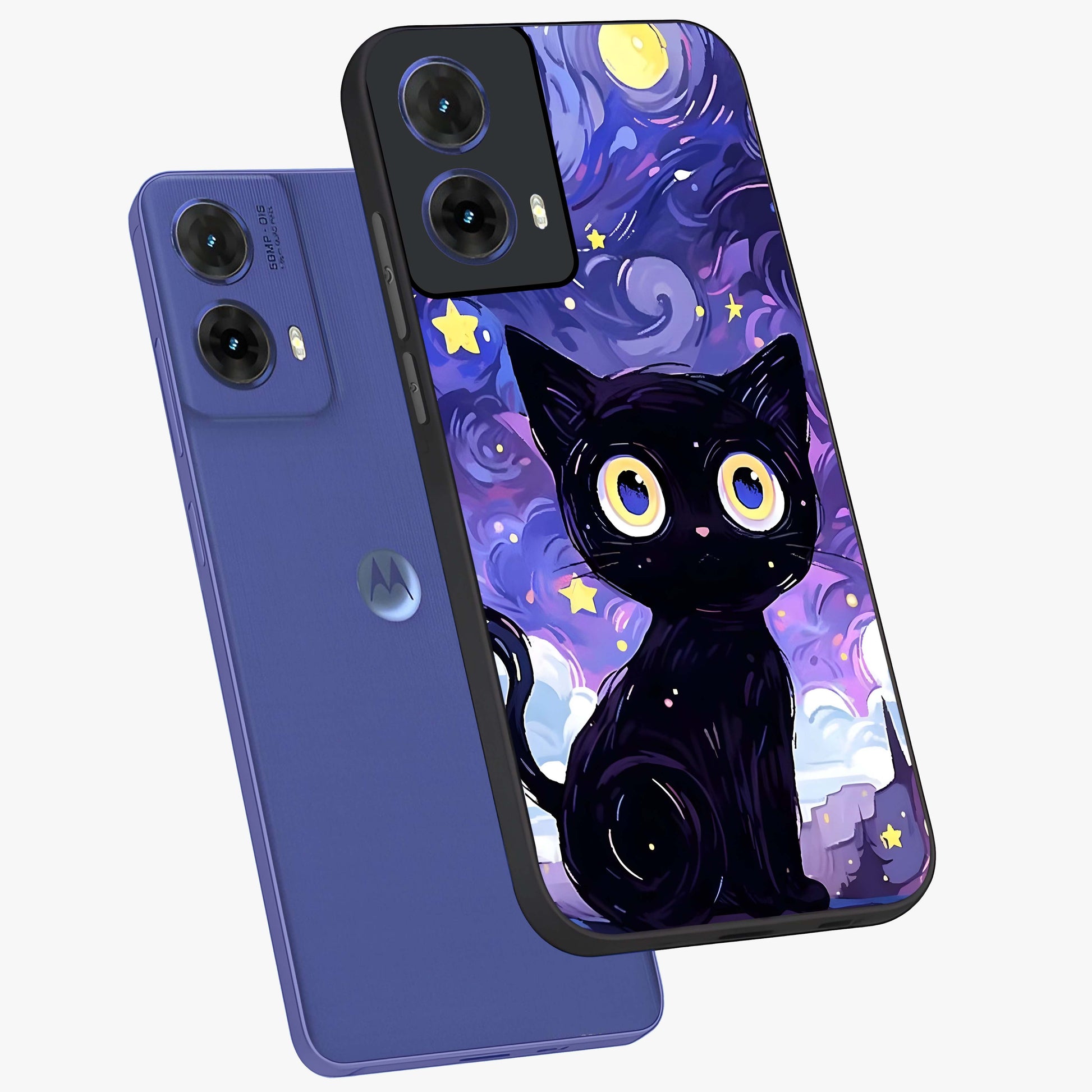 Abstract Cat Art Glass Case displayed in angled mockup highlighting modern abstract cat artwork and sleek glass surface.
