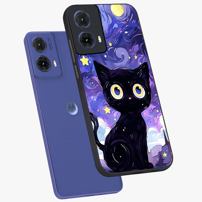 Abstract Cat Art Glass Case displayed in angled mockup highlighting modern abstract cat artwork and sleek glass surface.