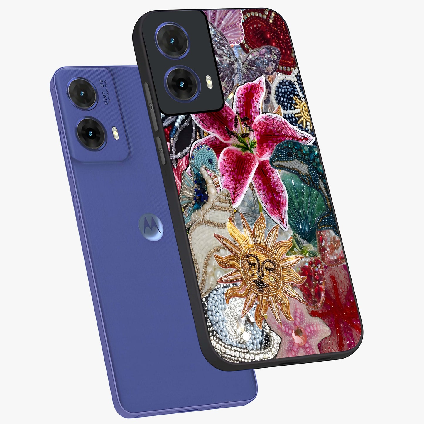 Beaded Garden Fantasy Glass Case displayed in angled mockup highlighting fantasy inspired floral bead pattern.