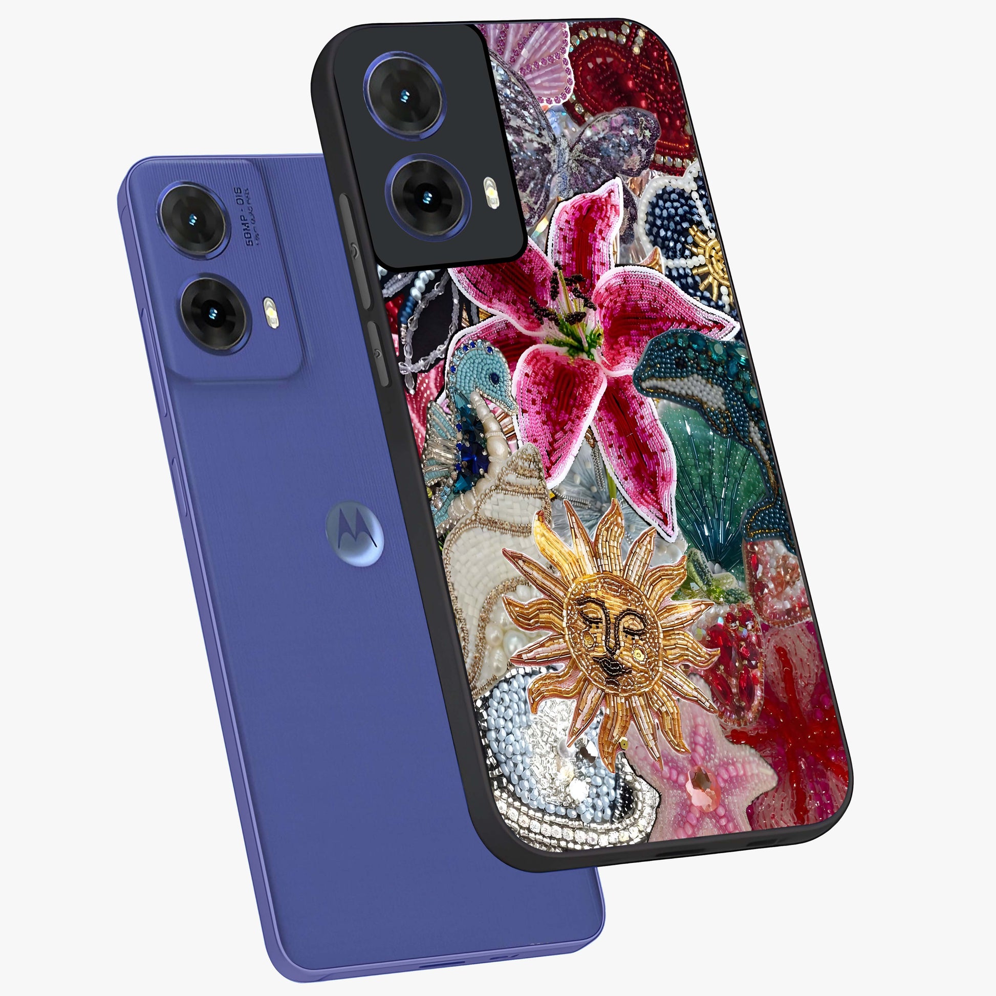 Beaded Garden Fantasy Glass Case displayed in angled mockup highlighting fantasy inspired floral bead pattern.