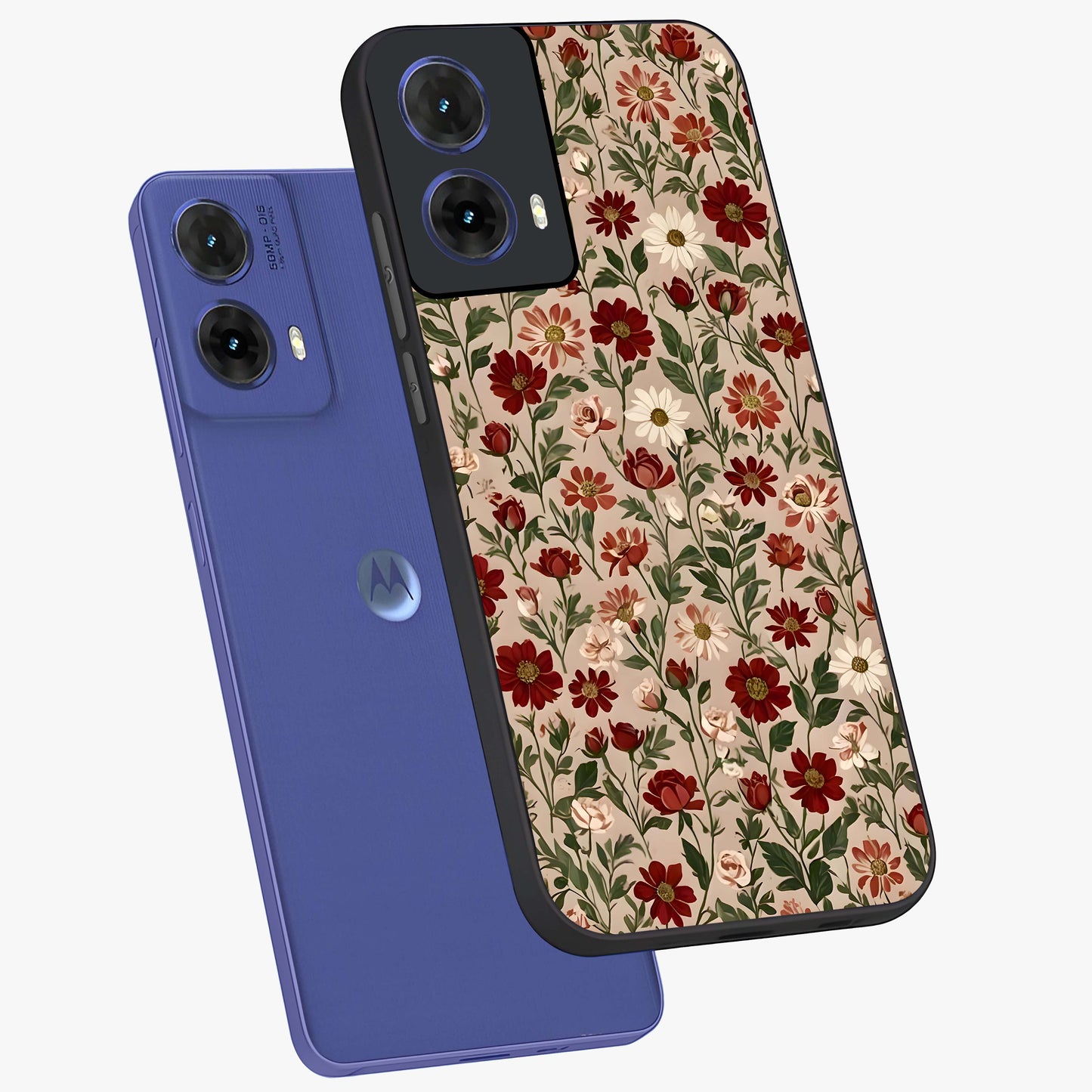 Biege Flower With Leaf Glass Case displayed in angled mockup highlighting minimal floral leaf design and elegant aesthetic.