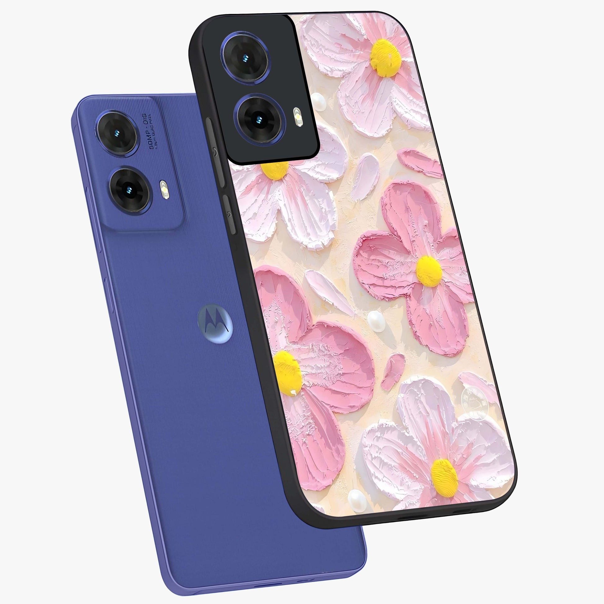 Blush Bloom Texture Glass Case displayed in angled mockup highlighting subtle bloom pattern with aesthetic pastel design.