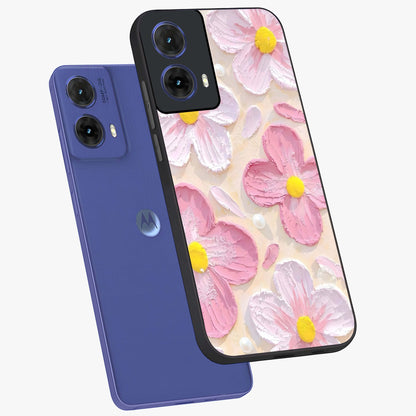 Blush Bloom Texture Glass Case displayed in angled mockup highlighting subtle bloom pattern with aesthetic pastel design.