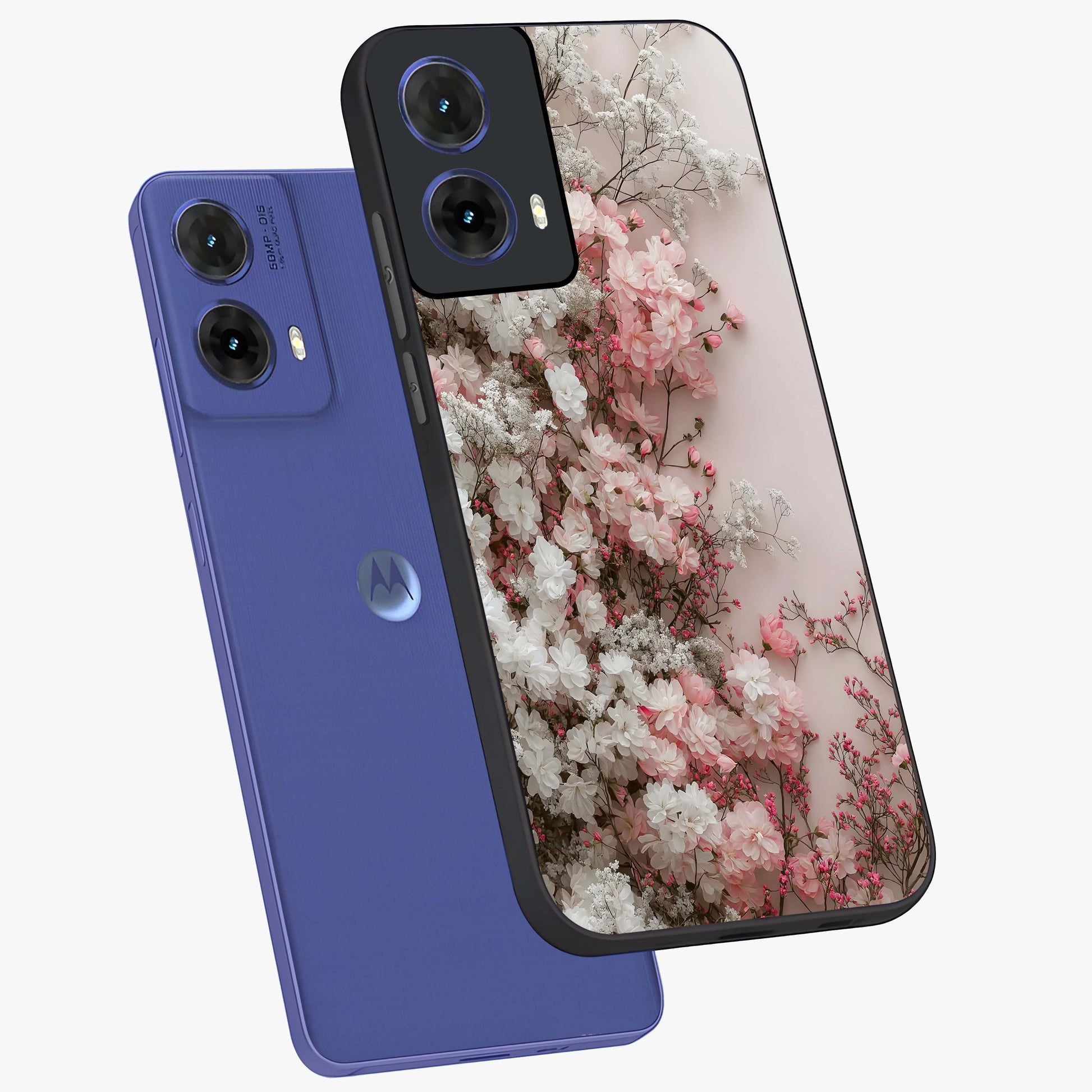 Blush Blossom Cloud Glass Case displayed in angled mockup highlighting soft cloud and blossom design with pastel aesthetic.