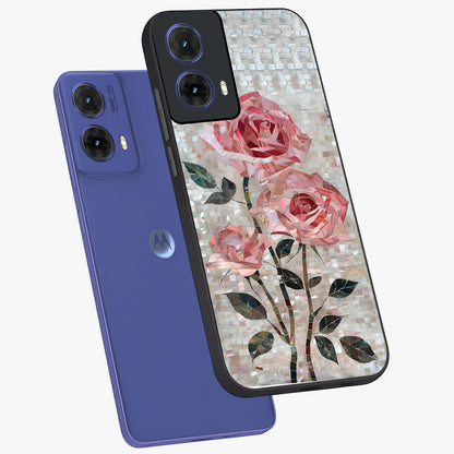 Blush Mosaic Bloom Glass Case displayed in angled mockup highlighting artistic mosaic flower pattern with aesthetic design.