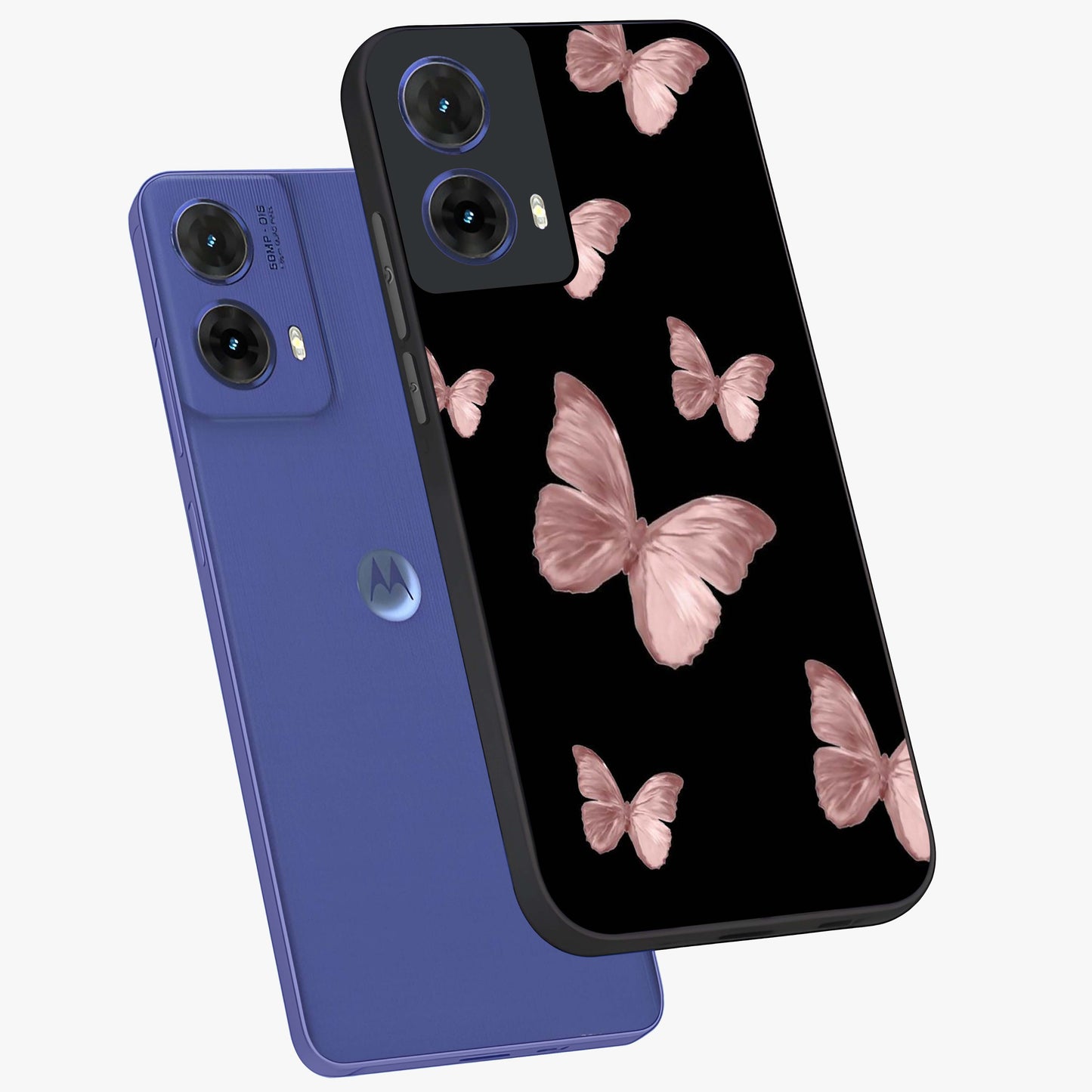 Butterfly Pattern Glass Case displayed in angled mockup highlighting delicate butterfly design and aesthetic pattern style.